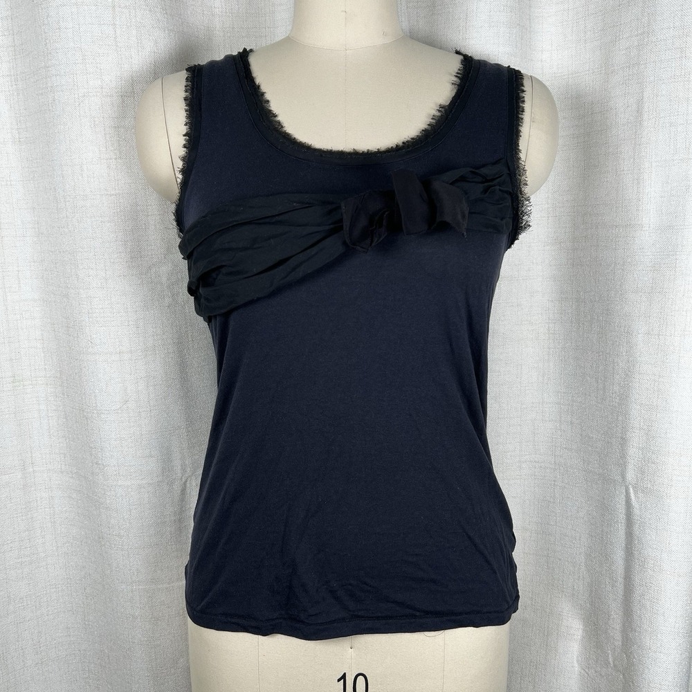 Juicy Couture Black Fringe Trim Oversized Bow Tank Top Women's Small Y2K Style